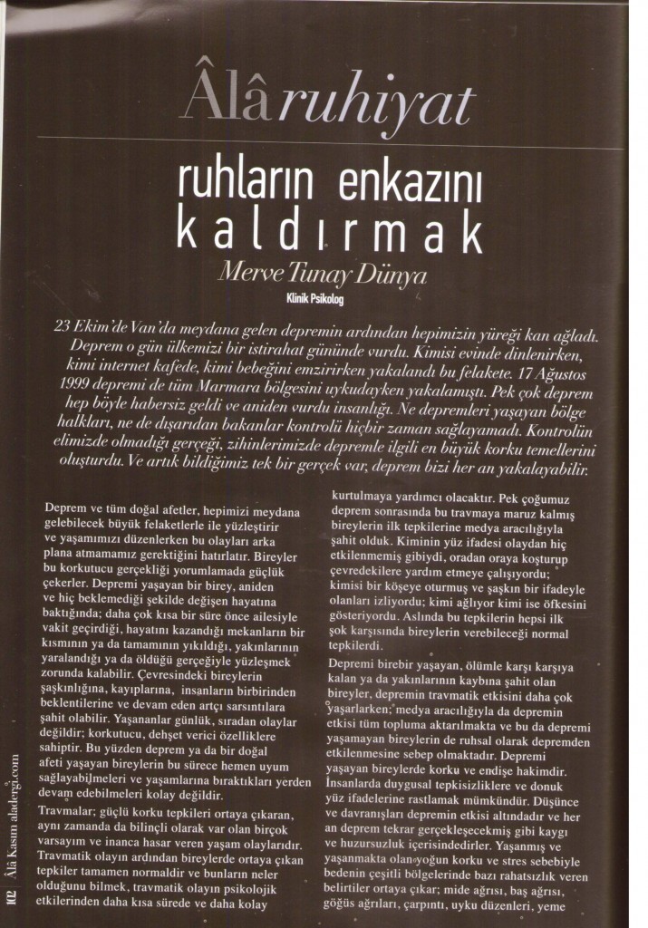 ruhların enkazını kaldırmak ala dergi kim psikoloji klinik psikolog merve tunay dünya
