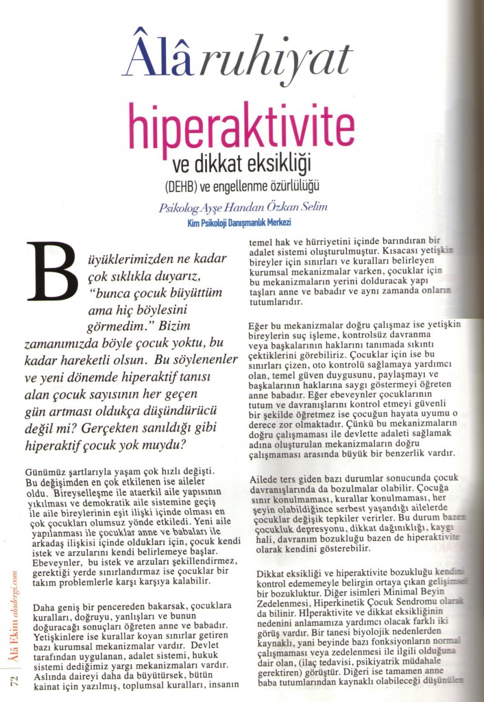 kimpsikoloji ala dergi dehb adhd dikkat eksikliği hiperaktivite bozukluğu çocuk psikoloğu ayşe selim
